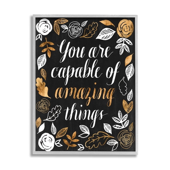 Stupell Industries Capable of Amazing Things Encouragement Autumn Floral Country Painting Gray Framed Art Print Wall Art, 24 x 30, Design by Grace Popp