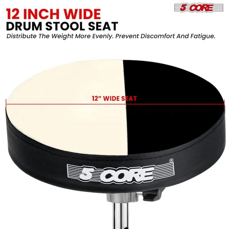 5 Core Drum Throne Padded Velvet Top Guitar Stool Double Braced Drummer Chair Height Adjustable Musician Seat Black - DS BLKCH VEL BLK
