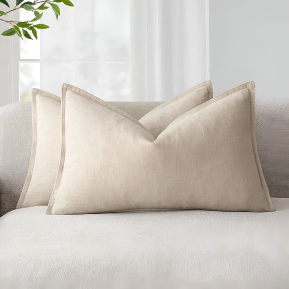 AUQ Pack of 2,Decorative Linen Solid Throw Pillow Covers Soft Accent Lumbar Cushion Case Boho Farmhouse Neutral Pillowcase for Couch Sofa Bed Living Room Home Decor 12 X 20 Inch Natural Beige