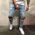 thumbnail image 1 of Men Denim Trouser Skinny Ripped Frayed Jeans Pants Stretch Distressed Slim Fit Bottoms, 1 of 2