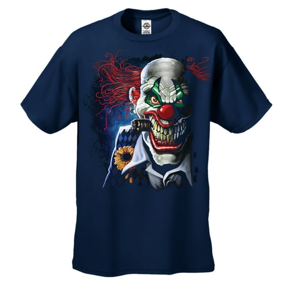 Scary Joker Circus Clown Smoking Cigar Men's Short Sleeve T-shirt-Navy-6Xl