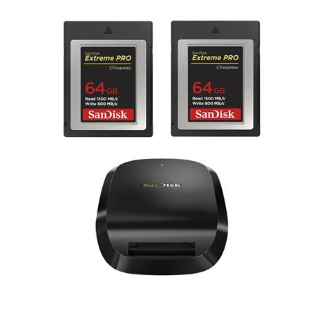 2 Pack Extreme PRO 64GB CFexpress Type-B Memory Card with SanDisk Extreme  PRO CFexpress Card Reader