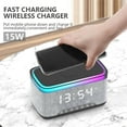thumbnail image 3 of Wireless Charger,15W Fast Desk Wireless Charger Station for iPhone 17-12 Pro Max Plus Phone Wireless Charger with Bluetooth Stereo Speaker,Digital Clock Alarm,Colors Night Light, 3 of 10