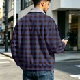 thumbnail image 7 of CCRFTGI Corduroy Jackets for Men Zip Up Bomber Casual Vintage Long Sleeve Lapel Collar Plaid Work Fall Winter Coats for Men Navy L, 7 of 7