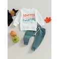 thumbnail image 2 of Wassery Baby Boys 2PCS Fall Clothes Infant Halloween Outfits Long Sleeve Crew Neck Letter Print Sweatshirt Drawstring Pants 6M 12M 18M 2T 3T Toddler Tracksuit Sets, 2 of 8