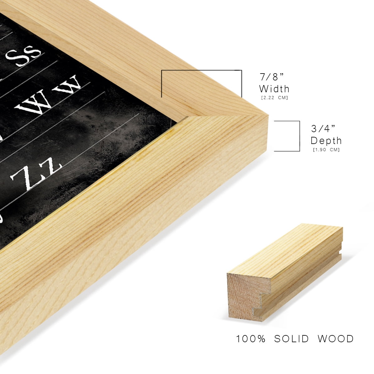 Alphabet Chart - Framed Print w/glass - Natural Wood