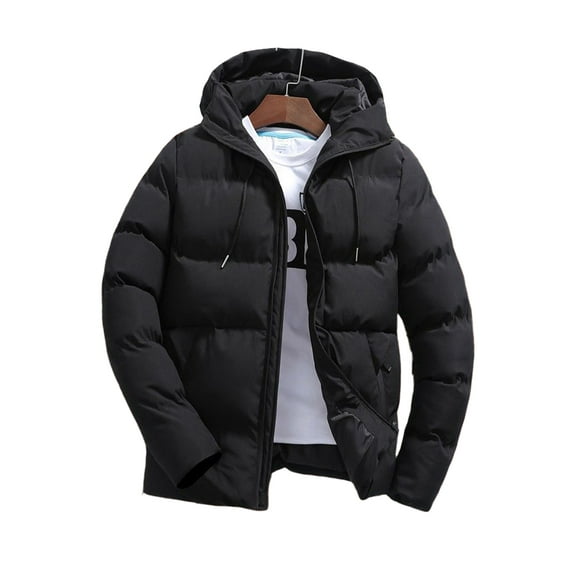 Capreze Men Winter Coat Full Zip Long Sleeve Outerwear Solid Color Long Sleeve Winter Down Puffer Jacket Black 3XL