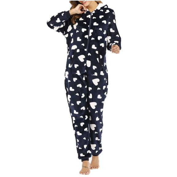 Baqcunre Jumpsuits for Women Ladies Red Love Printed Long Sleeve Zipper Hooded Ear Jumpsuit for Home Wear Jumpsuits for Women Dressy One Piece Jumpsuits for Women