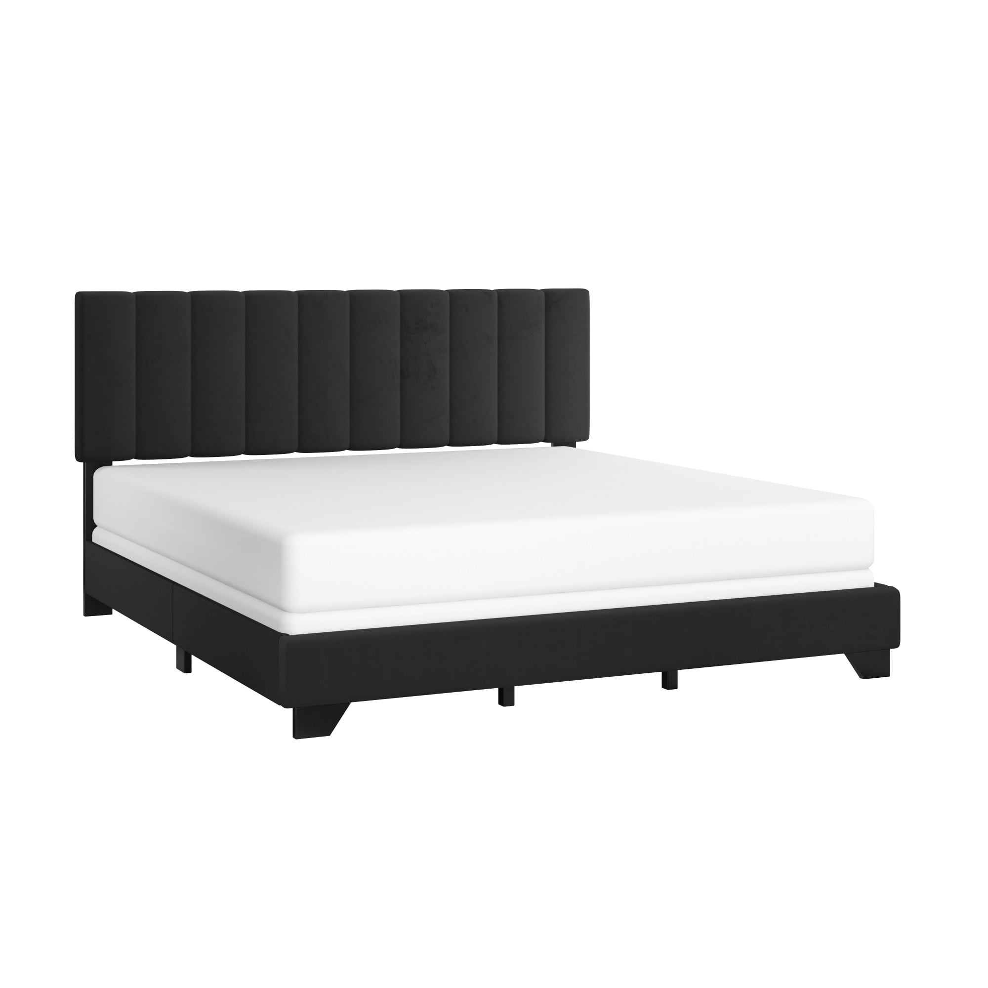 Reece Channel Stitched Upholstered King Bed, Black, by Hillsdale Living Essentials