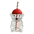 thumbnail image 2 of Mouse Shaped Glass Straw Cup with Red Hat, Transparent Christmas Drinkware, Festive Holiday Gift for Kids, 2 of 6