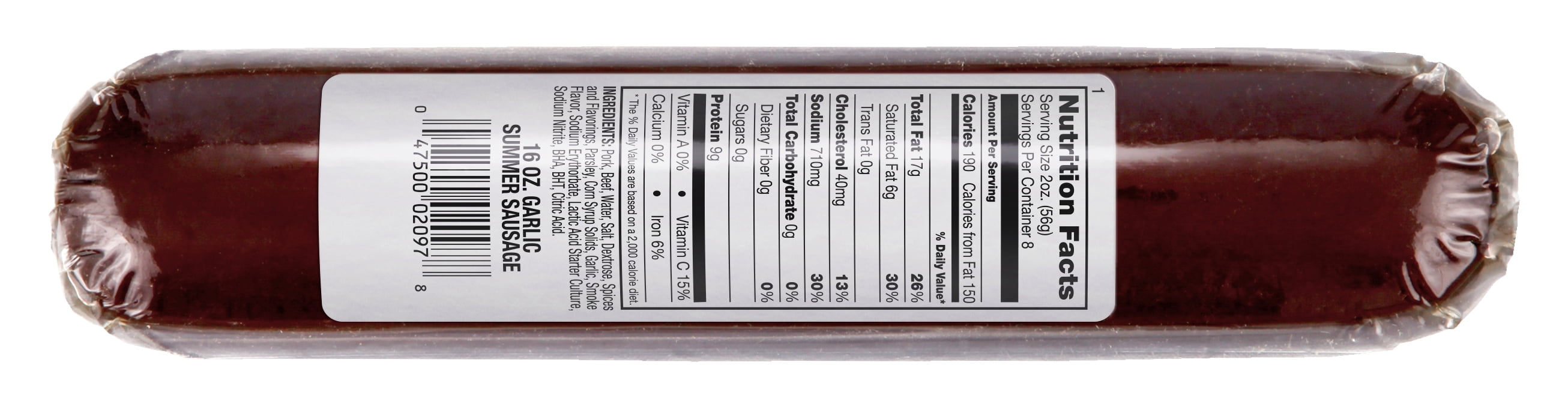 Bridgford Garlic Premium Summer Sausage, 16oz - Shelf-Stable, Gluten-Free Snack