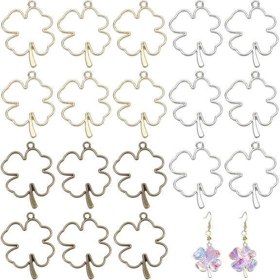18 Pcs 3 Color Open Bezel Pendant Plated Clover Charms Alloy Hollow Pendants Frame Pendant