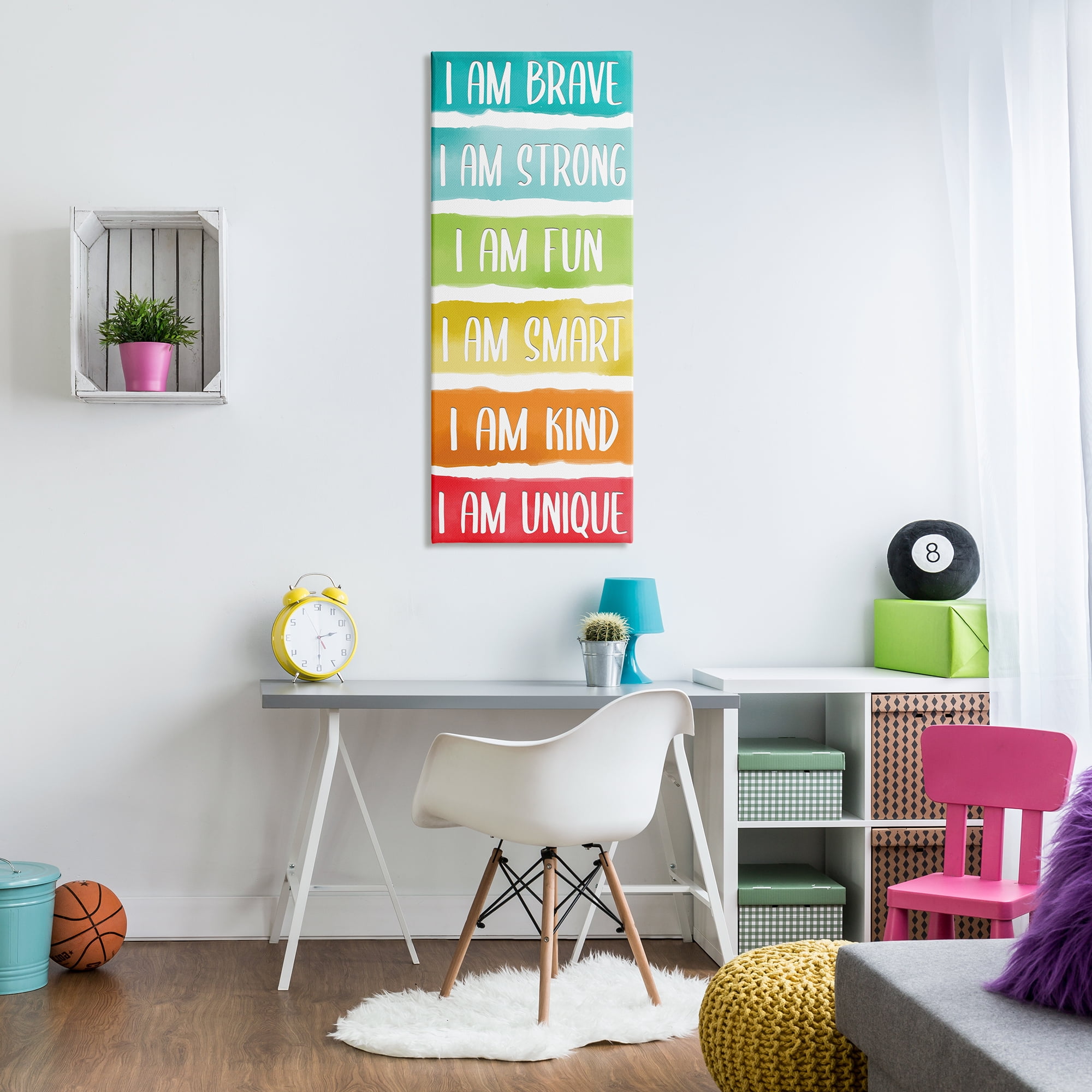 Stupell Industries I'm Brave Strong Fun Inspirational Phrases Rainbow Stripes Inspirational Painting Gallery Wrapped Canvas Print Wall Art, 20 x 48