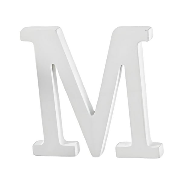 Mesa auxiliar de madera blanca con letras, moderna y de superficie lisa. M