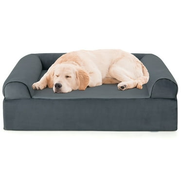 Spaco Orthopedic Dog Bed Memory Foam Pet Bed with Headrest for Large Dogs-Grey