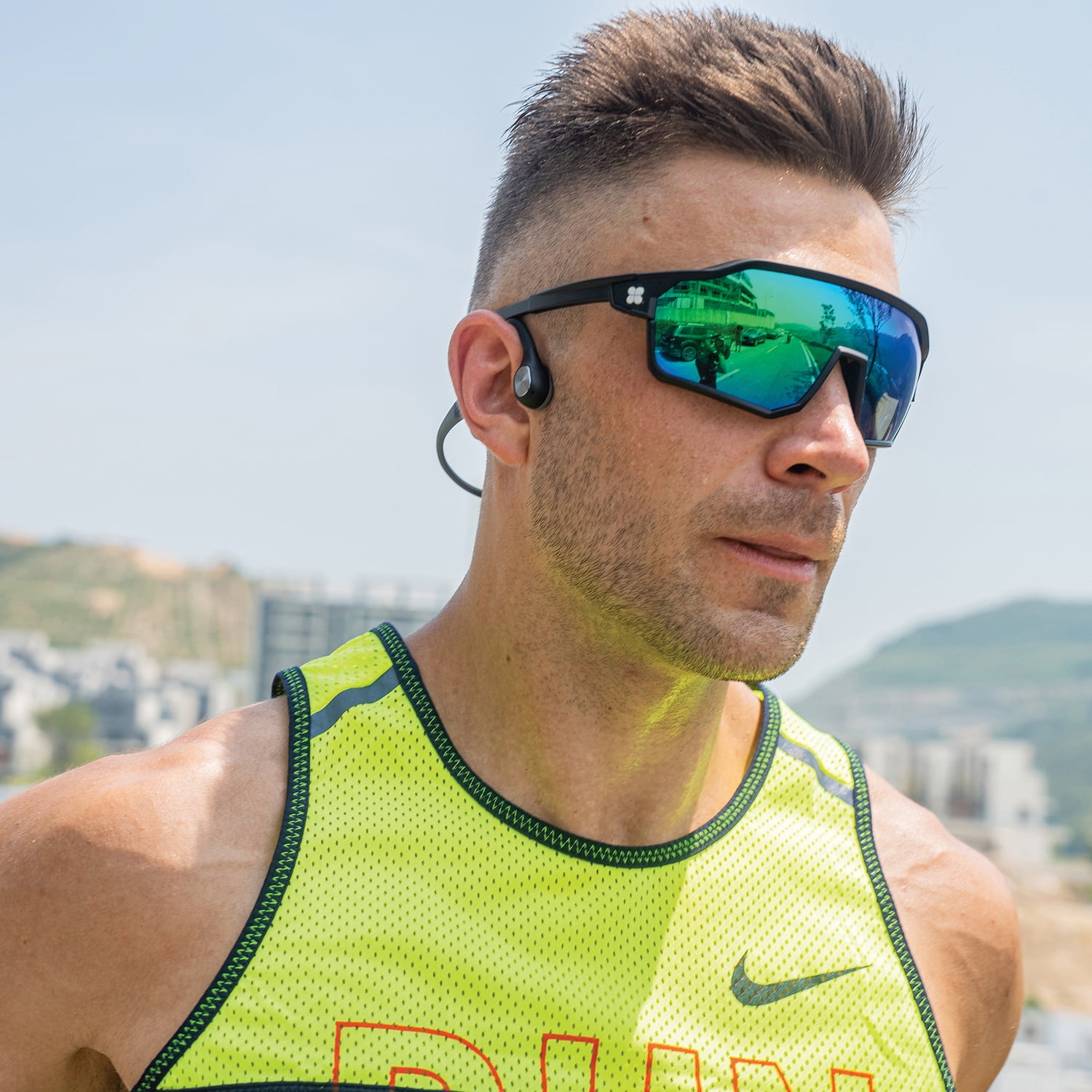 Mojawa Run Air 3rd Generation Sports Waterproof Bluetooth Bone Conduction Headphones w/ Headphone Pouch and Earplugs , Black