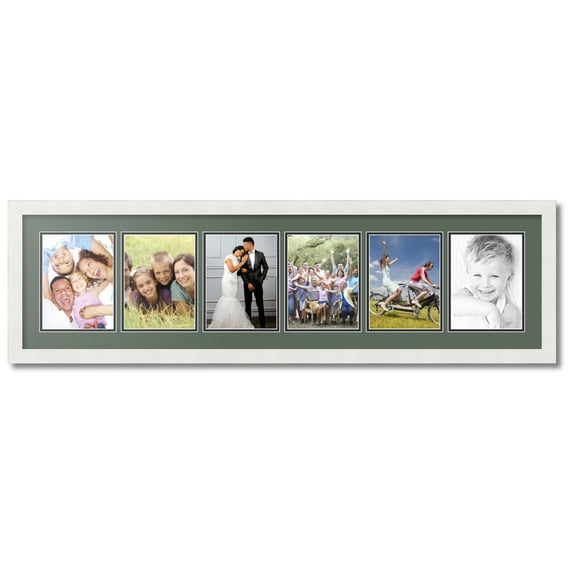 ArtToFrames Collage Photo Picture Frame with 6 - 6x8" Openings, Framed in White with Forest Green and Black Mats (CDM-3966-150)