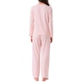thumbnail image 3 of Conjuntos de pijamas para mujeres con encaje, blusa de manga larga con botones, ropa de dormir, pantalones con cintura elástica y bolsillos, M, rosa, 3 of 6