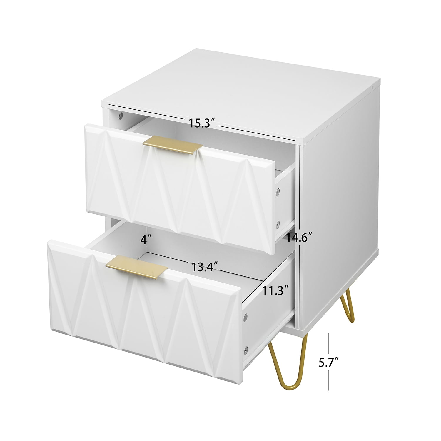 Yardi Yard White 2 Drawer Nightstand Set of 2 for Bedroom, Accent Rectangle Bedside Table with Golden Metal Legs Yardi Yard White 2 Drawer Nightstand Set of 2 for Bedroom, Accent Rectangle Bedside Table with Golden Metal Legs