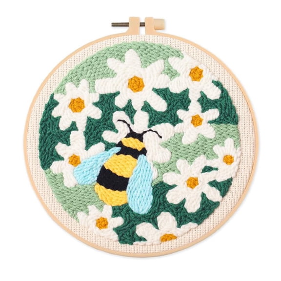 Daisies & Bee Easy DIY Craft Punch Needle Embroidery Kits Rug for Starter Kits with Stamped Color Pattern with Instruction,Yarn and Embroidery Handle Needle Pen,Hoop