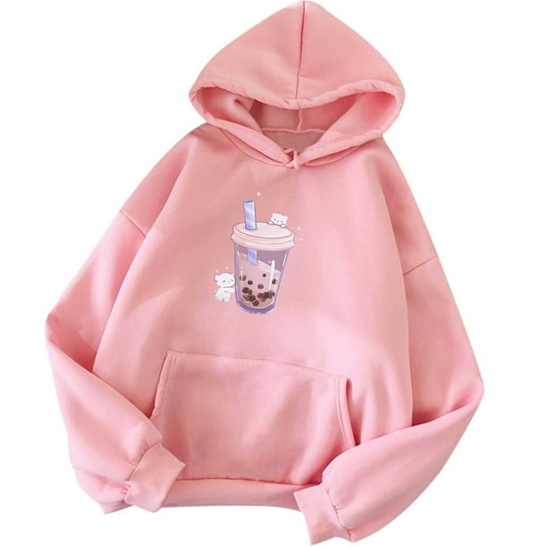 Suéter de manga larga informal con estampado de fresa suelto bonito para mujer Pompotops gfhjh24105
