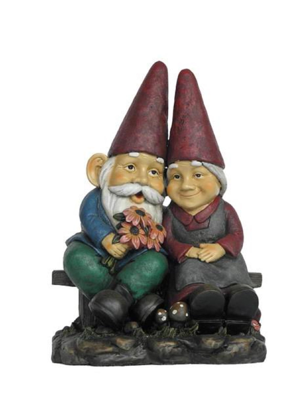 17" Old Gnome Couple On Bench Garden Statue Decoration - Walmart.com