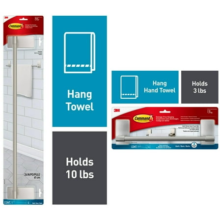 Command Bath Satin Nickel 24" Towel Bar and 9" Towel Bar