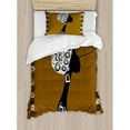 thumbnail image 3 of African Woman Duvet Cover Set Queen Size, Female Head Silhouette Stylish Headscarf Geometric Artistic Framework, Decorative 3 Piece Bedding Set with 2 Pillow Shams, Brown White Black, by Ambesonne, 3 of 3