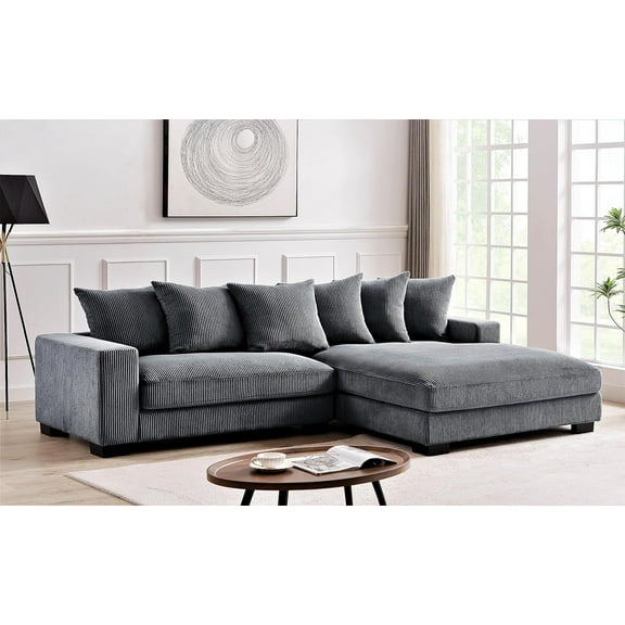 US Pride Furniture Luxe Oversized Two-Piece Sectional Couches for Living Room L Shaped Sofa  with Corduroy  Facing Right, Grey