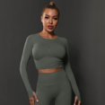 thumbnail image 6 of KKBOTIVE Womens Seamless Solid Color Workout Long Sleeve Top Casual Elastic with Ruching Yoga Pullover for Running Cozy Breathable Athletic Shirt, Dark GraySize: S, 6 of 8