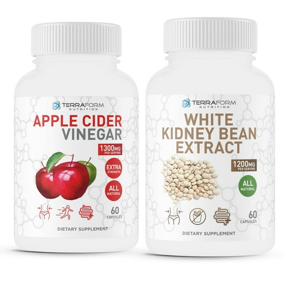 All Natural Weight Loss Supplement Stack - Apple Cider Vinegar Capsules – 1250mg – White Kidney Bean Extract – 1200mg - Weight Loss & Fat Prevention for Women & Men – US Made - 1 Month