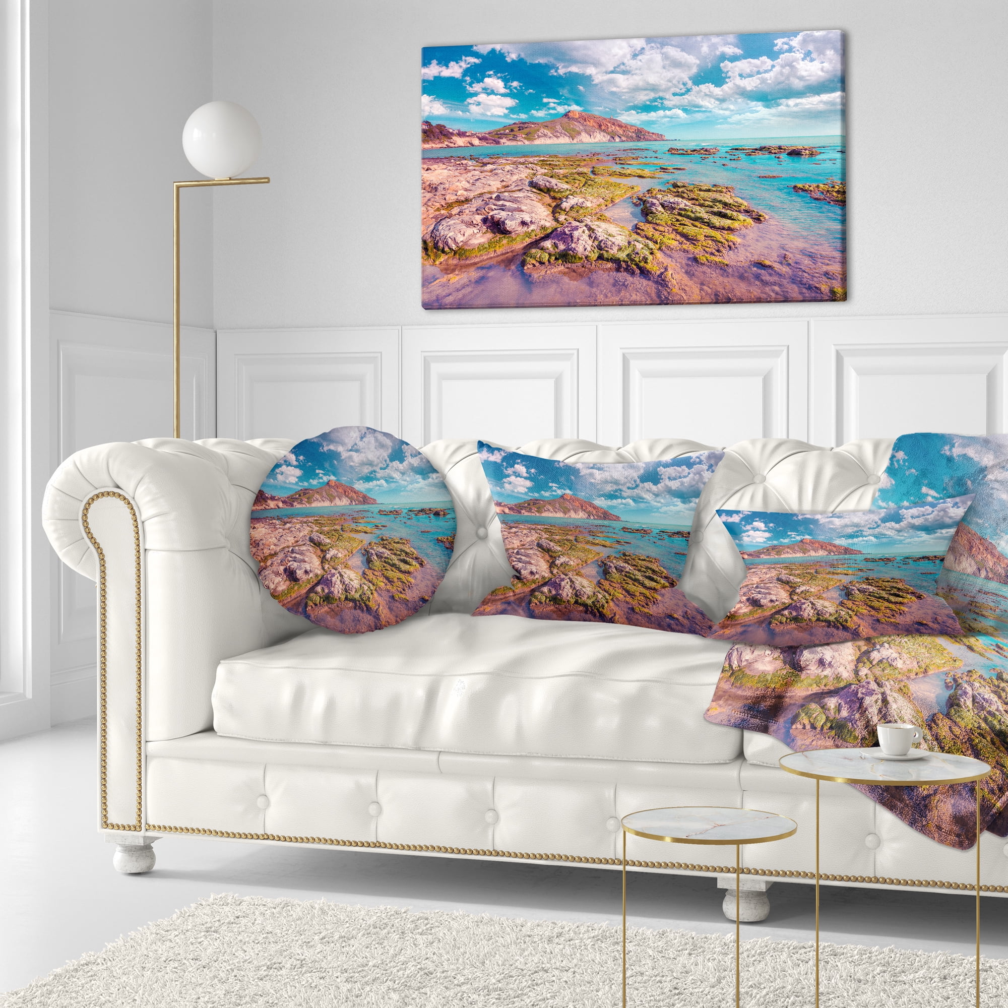Designart Morning on the Giallonardo Beach - Seashore Throw Pillow - 12x20