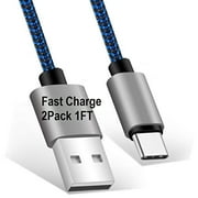 USB Type C Cable 1FT 2Pack Fast Charge Short USB C Cable 3 Feet Fast Charging Charger Cord for Samsung S8 / S9 / S10 /