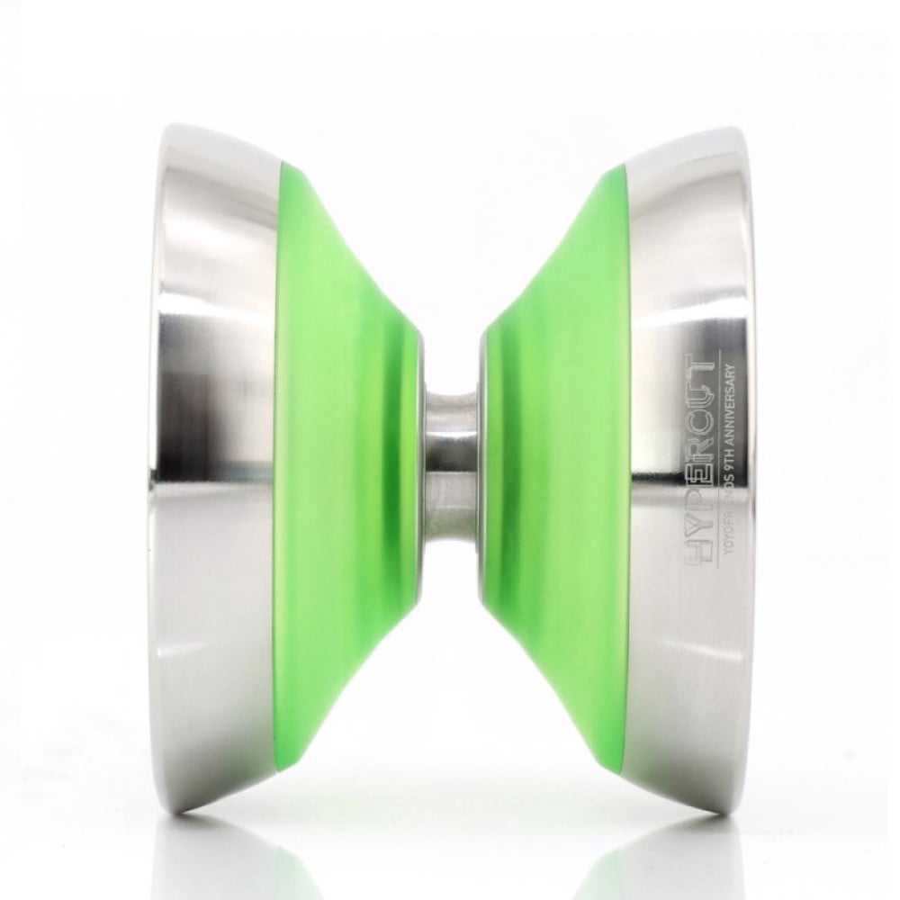 yoyofriends Hypercut Yo-Yo - PC and Stainless Steel Hybrid Yo-Yo (Green w/Raw Rings)
