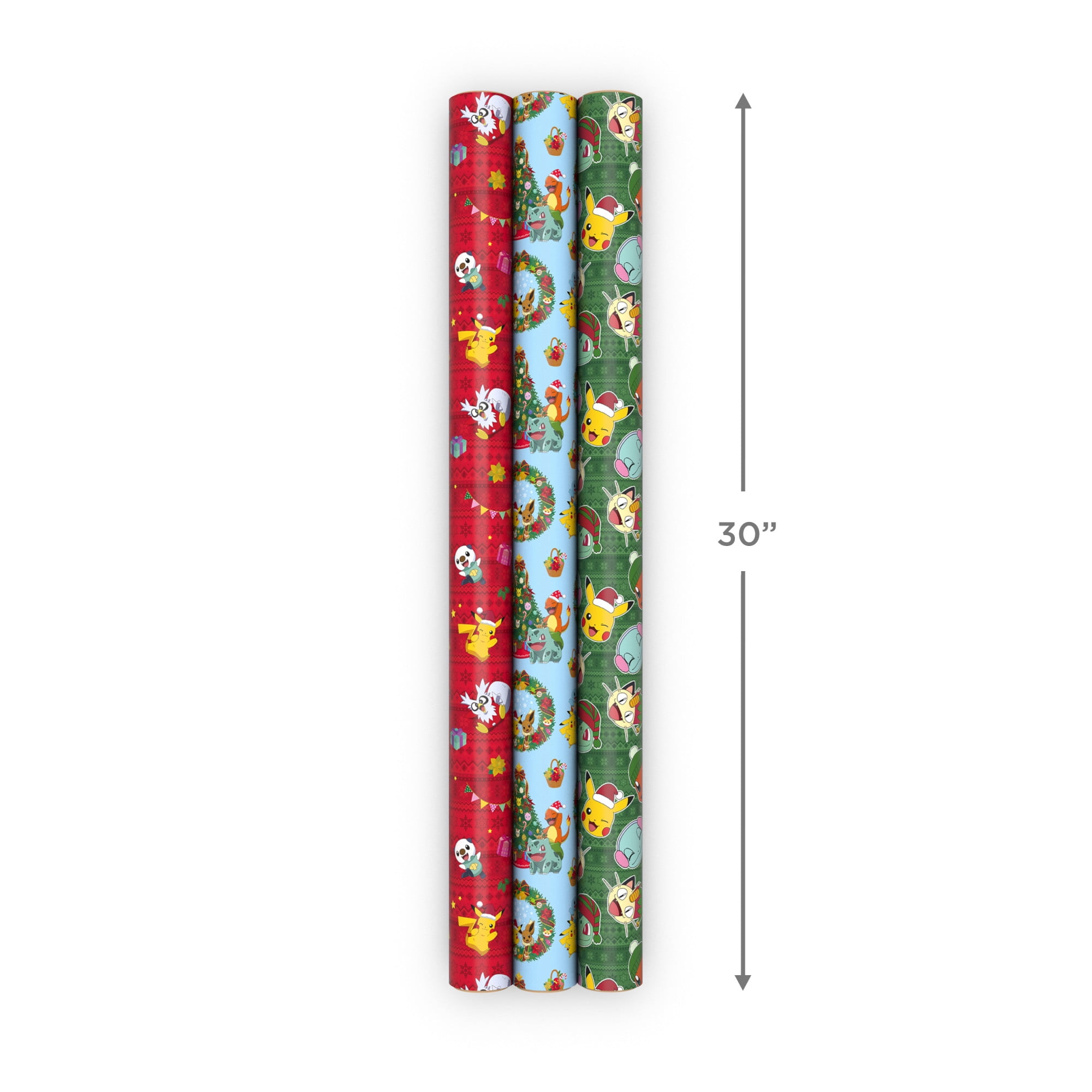 Pokemon 3-Pack Roll Wrap, Pokémon Holiday Wrap Trio