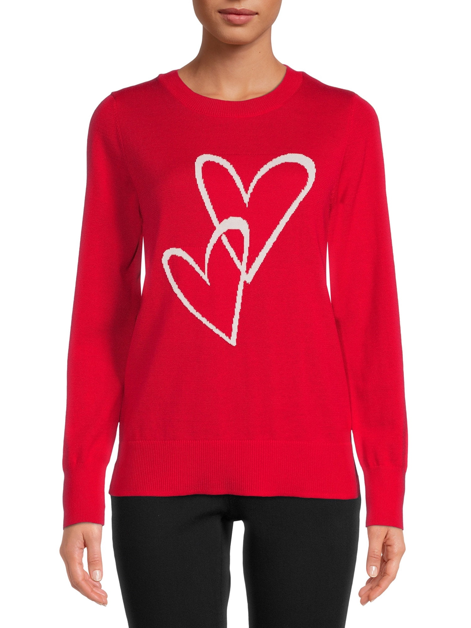 Time and Tru Women's Long Sleeve Hearts Sweater