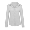thumbnail image 5 of Womens Linen Button Down Shirts Loose Fit Long Sleeve Collared Blouse Casual V Neck Tops Outfits Gray 2XL, 5 of 5