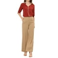 thumbnail image 2 of INSPIRE CHIC Women's Collared Shirts Contrast V Neck Roll Up Long Sleeve Work Blouse Brick Red XS, 2 of 6