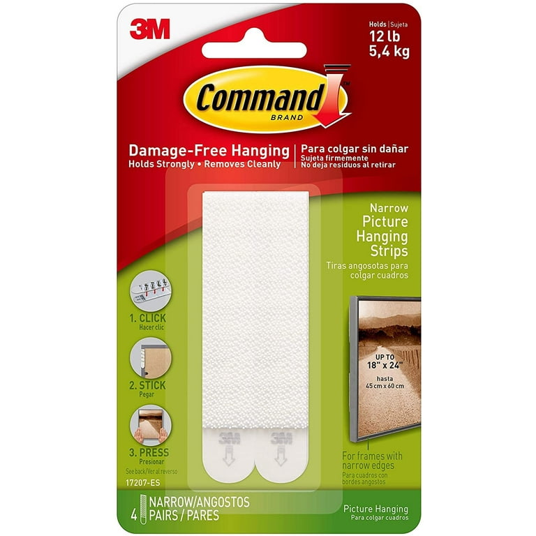 Command Narrow Picture Hanging Strips White 4-Pairs Holds up to 12 lbs.