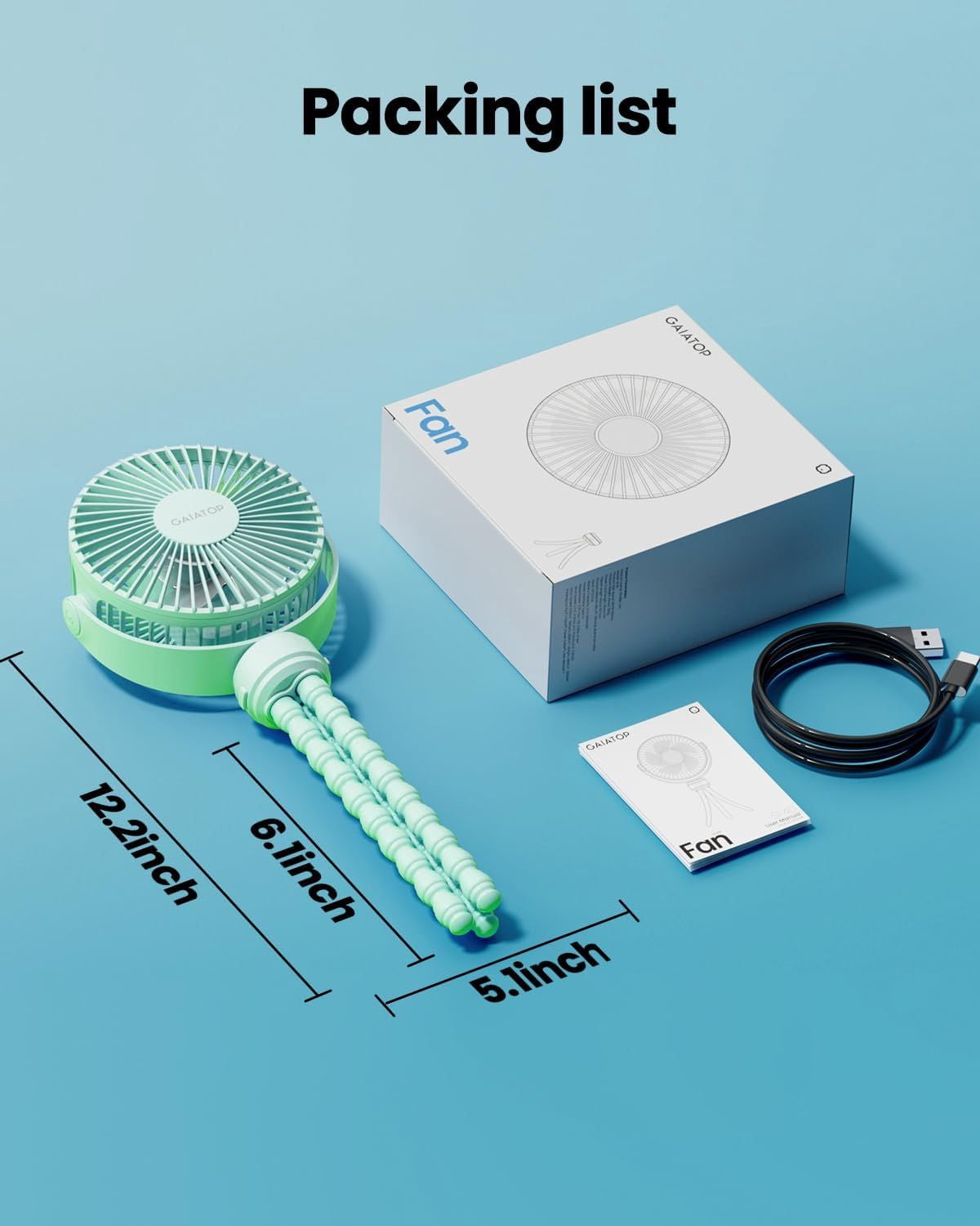 Mini Portable Stroller Fan, Battery Operated Small Clip on, Detachable 3 Speed Rechargeable, 360° Rotate Flexible Tripod Better Cooling for Car Seat Crib Treadmill