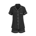 thumbnail image 4 of Liacowi 2Pcs Women Summer Pajama Set, Lapel Short Sleeves Shirt + Shorts, 4 of 8
