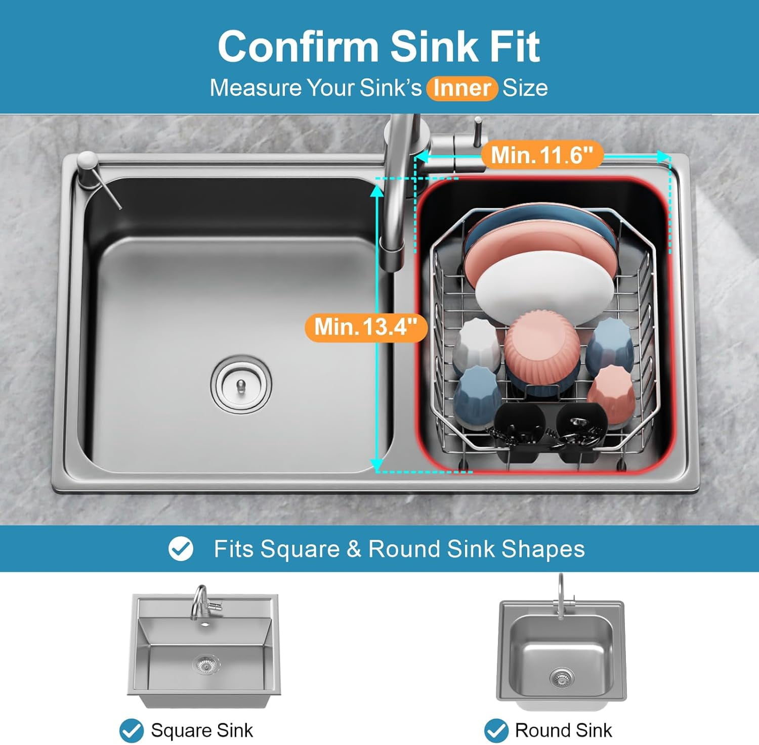 iSPECLE Small in Sink Dish Drying Rack - Stainless Steel Compact Dish Drainer for RV Kitchen Apartment Sink, Rust Resistant Inside Sink Rack, 1–2 Person Households, 11.6" W x 13.4" L, Silver