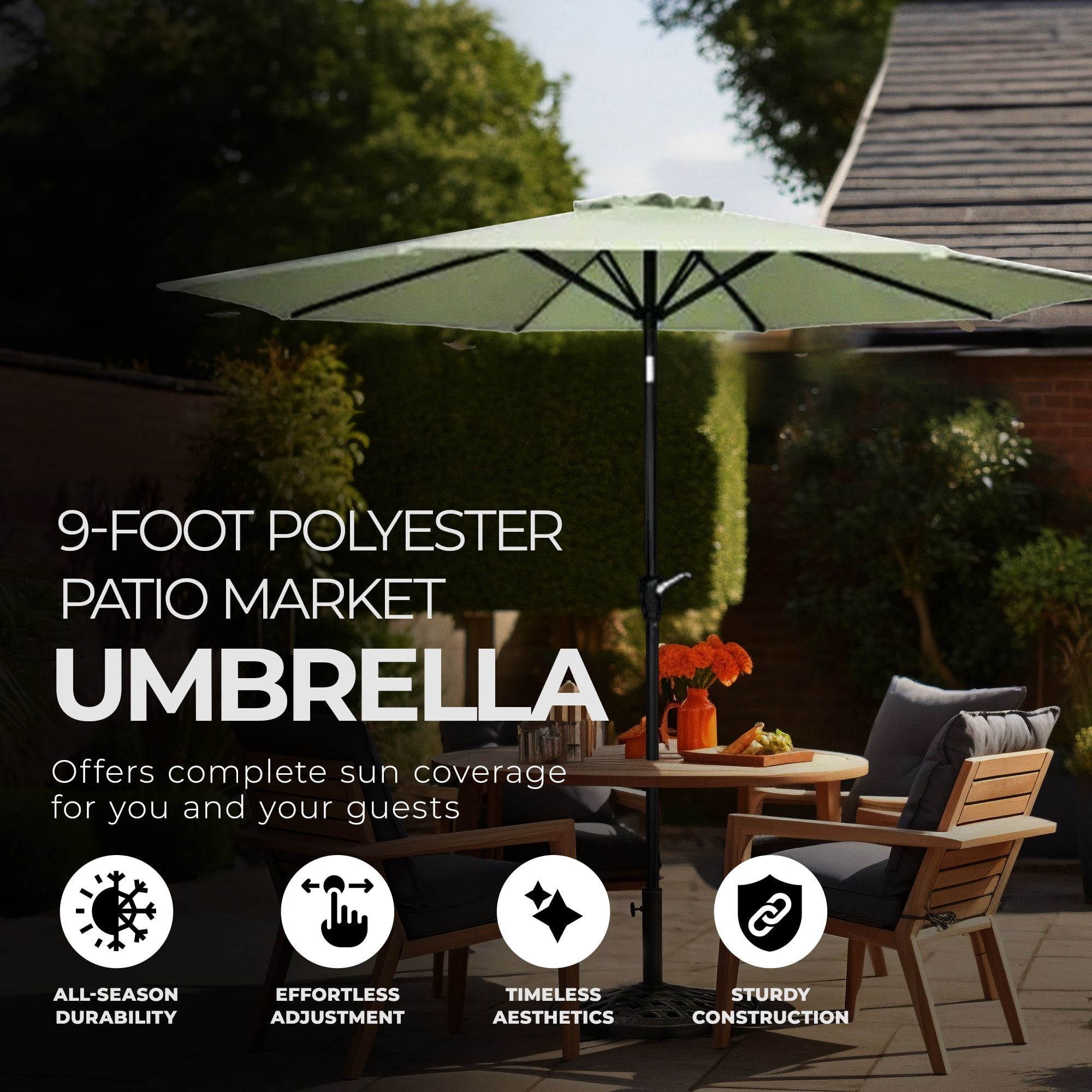 Four Seasons Courtyard 9' Polyester Patio Market Umbrella, Seafoam Green
