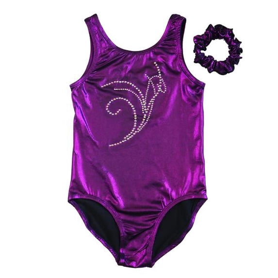 Wenchoice Purple Flower Leotard & Hair Tie - Infant, Toddler, Girls & Women Kids L(7-8Y)
