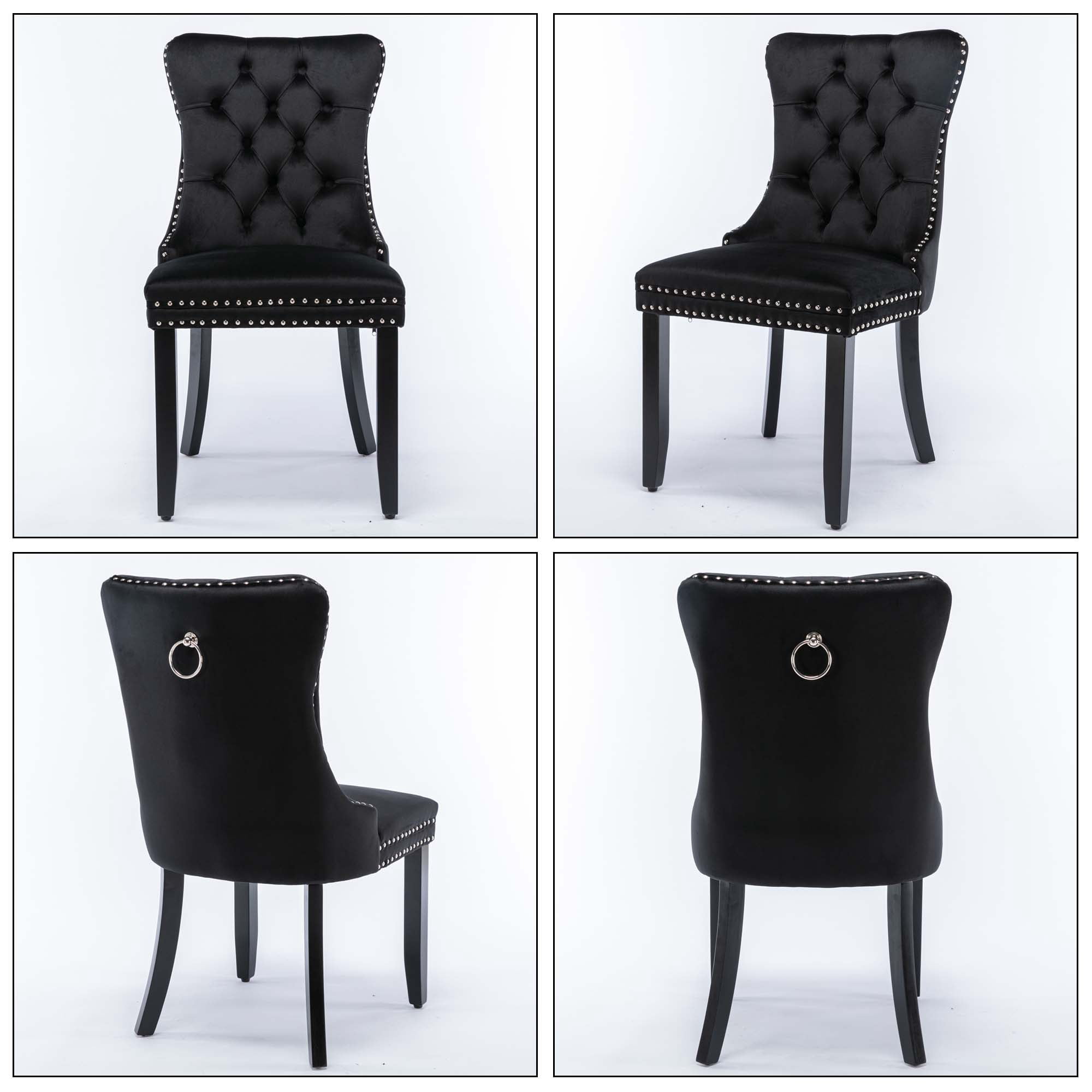 Aukfa High-End Upholstered Dining Chairs Set of 2, Modern Tufted Solid Wood Side Chair with Nailhead Trim - Black