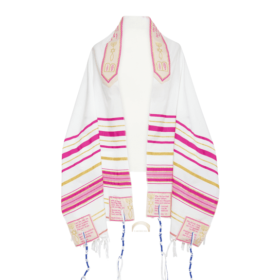 3 Arches USA The Blessing Tallit, Messianic Prayer Shawl (Pink-Medium)