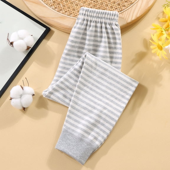 LYEAA Elastic Waist Leggings Thermal Striped Cuffed Ankle Solid Color Childrens Long Leggings