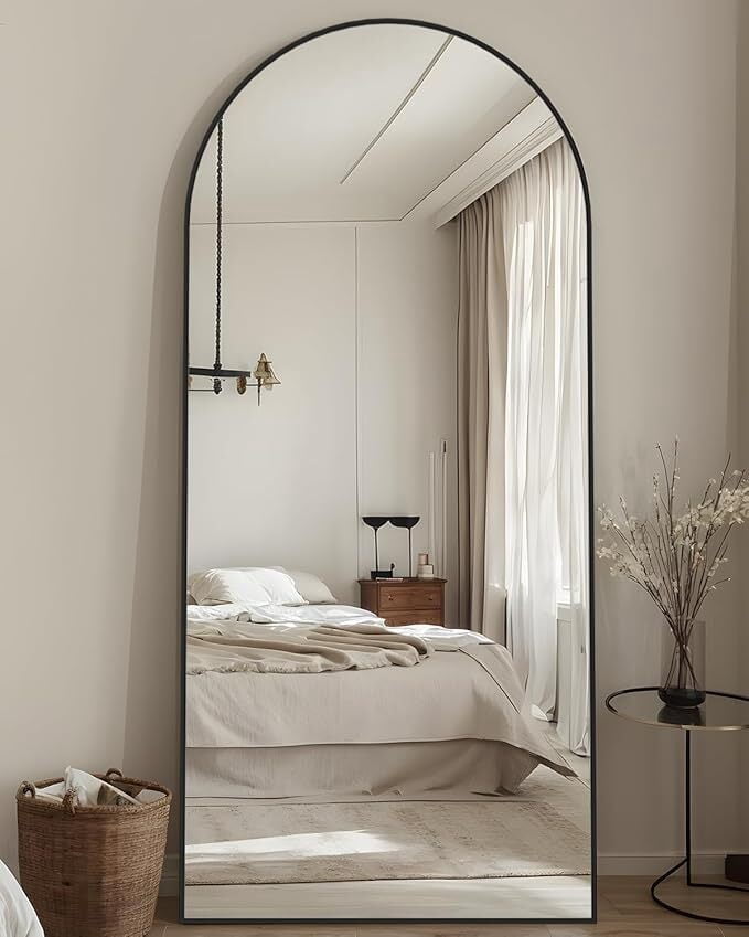 Lumora 38"x77" Arched Full Length Mirror with Stand Floor Mirror, Black