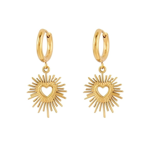 Stainless Steel Heart French Retro Earrings - 14K Gold Plated Elegant Jewelry