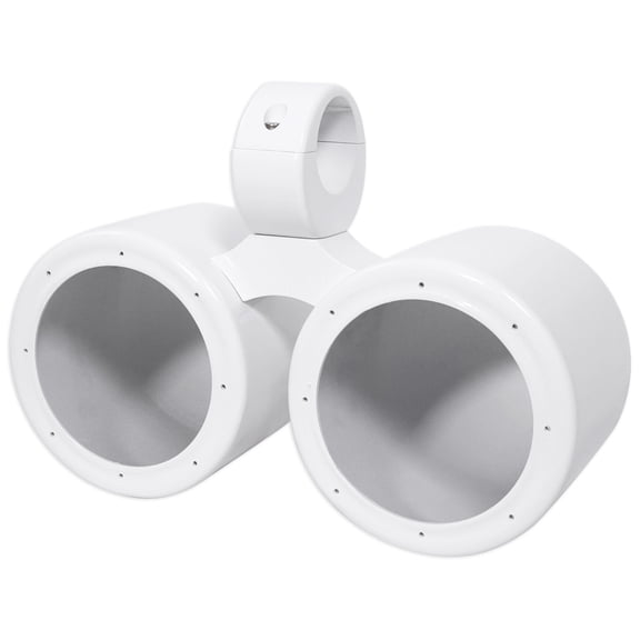 Rockville DMAC65W Dual 6.5" White Aluminum Wakeboard Tower Speaker Enclosure, Waterproof, Internal Wiring, Fits 2"-2.5" Towers, for Marine and Outdoor Audio Systems